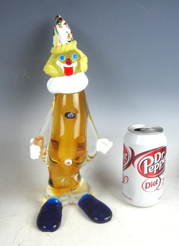 MURANO HANDBLOWN ART GLASS MULTICOLOR CLOWN FIGURINE  - 11.5" TALL