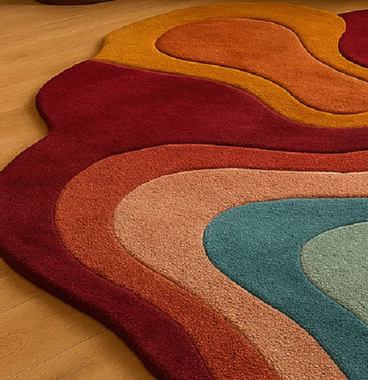 Modern Abstract Multicolor Wavy Rug Handmade Soft Tufted Carpet For Living Room - Image 4 of 4