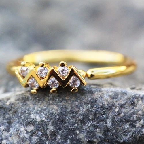 Gold Plated Jeweled Zig-Zag Cartilage Earring / Nose Hoop Ring 1mm x 10mm - Image 2 of 4