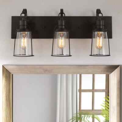 Uolfin Farmhouse Rustic Oil-Rubbed Bronze Vanity Light, 22 in. 3-Light Cage