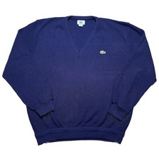 Vintage Lacoste Mens Blue V-Neck Pullover Sweater IZOD Size XL USA Alligator