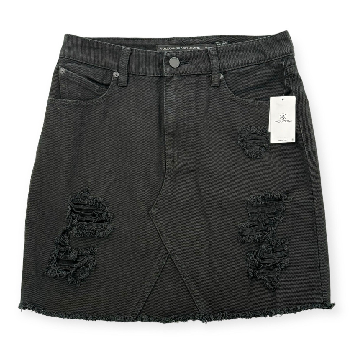 Volcom Denim Jean Skirt Womens Small High Rise Black