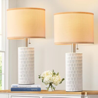 Table Lamps for Living Room Set of 2, Ceramic Table Lamps for Bedroom