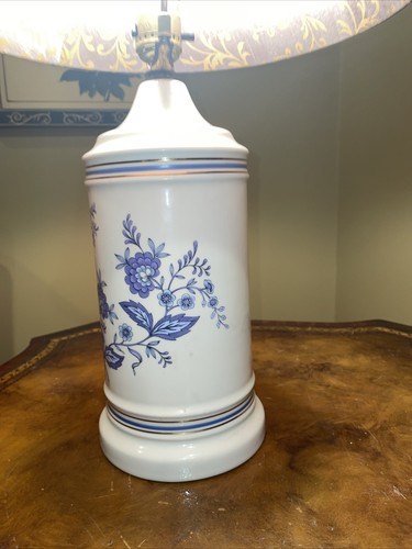 vintage apothecary jar Table Lamp Blue Floral 15” To Base Of Bulb 22” Top - Picture 4 of 8
