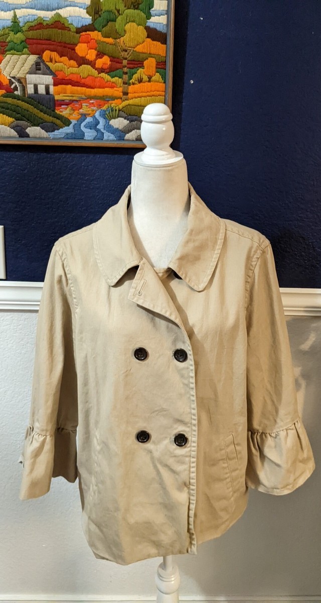 Draper James Casual Utility Khaki Jacket Cotton Trench Tan Double Breasted  Sz 12