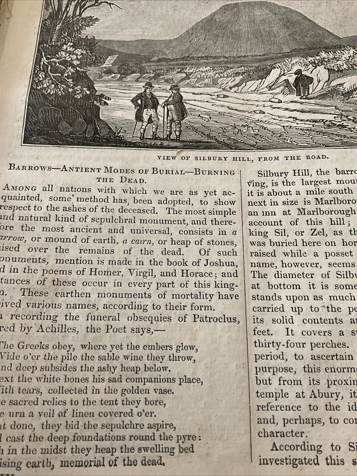 Antiker Druck 1836 - SILBURY HILL + Barrows Artikel - Bild 2 von 2