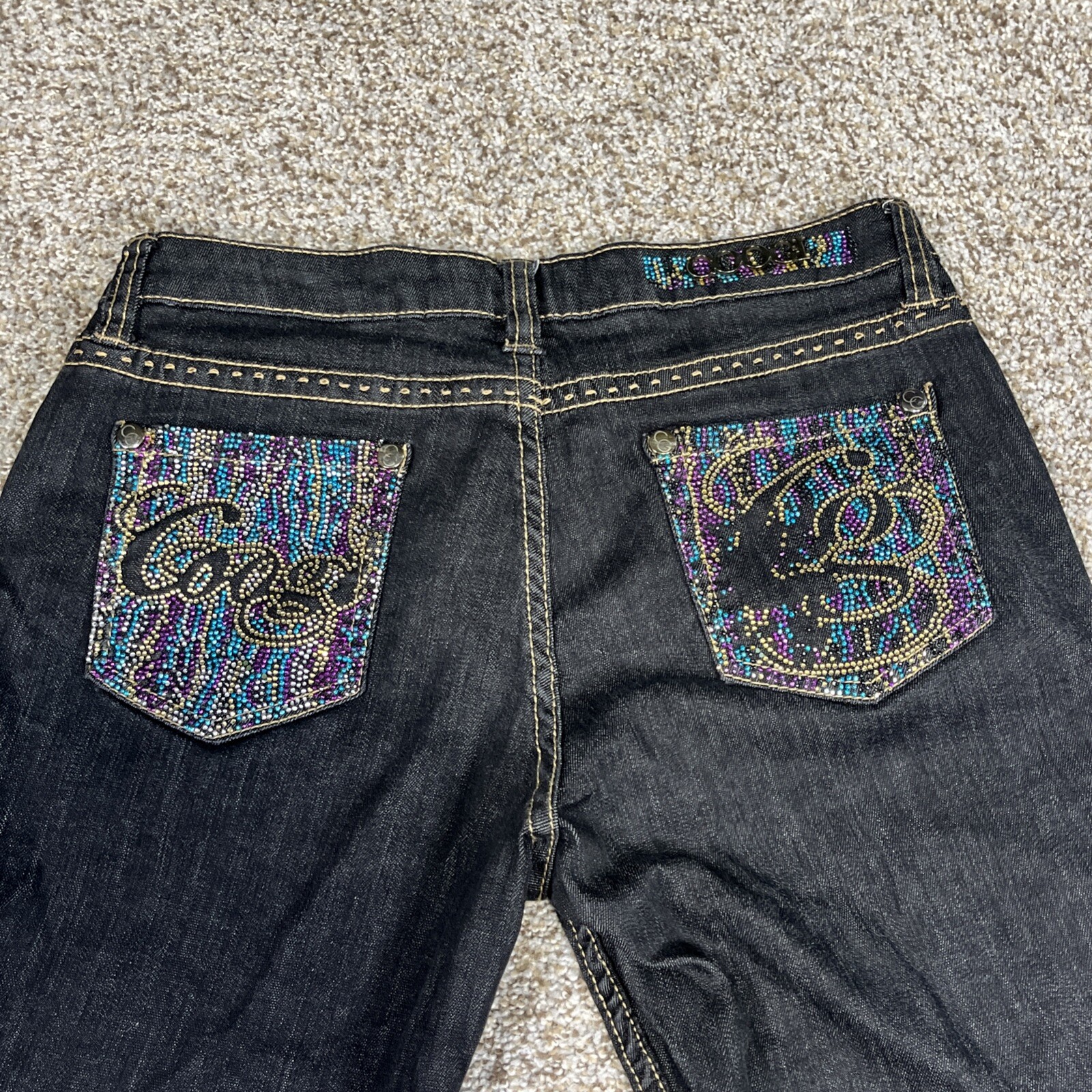 COOGI Black Denim Jeans Women's Size 9/10 Bling Pockets-read Description - View 14