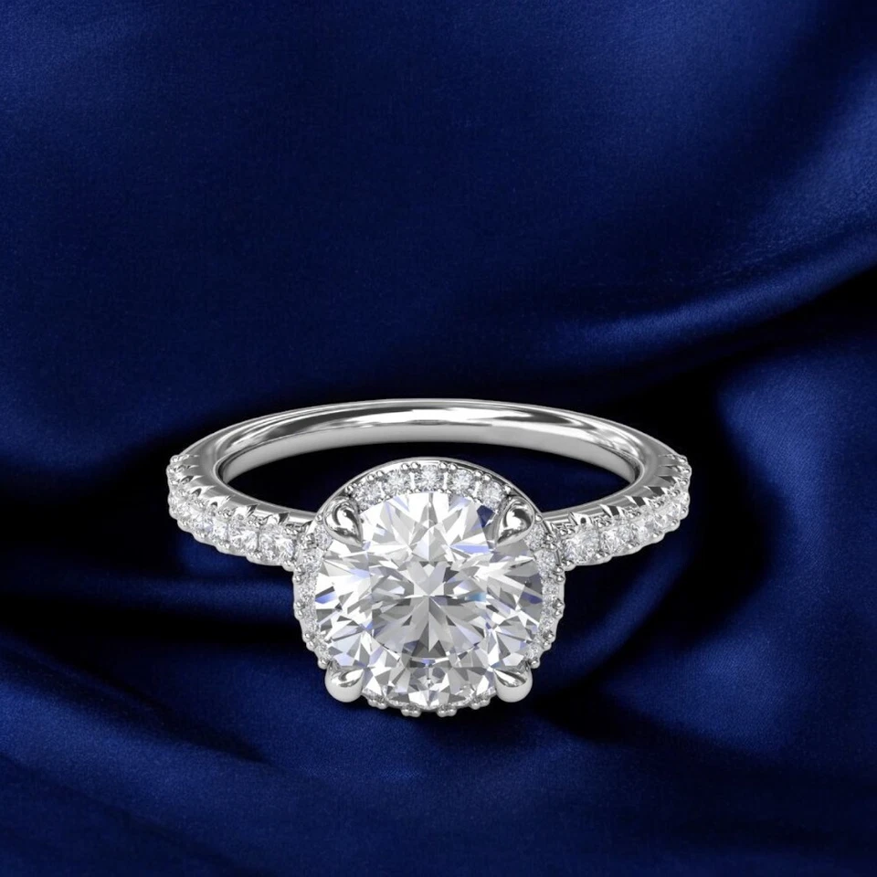 Conjunto de anel de casamento de platina 950 3 quilates IGI cultivado em laboratório corte redondo diamante tamanho 5 6 7 - Imagem 2 de 4