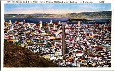 San Francisco California Bay From Twin Peaks Oakland Berkeley Aerial Postcard CA