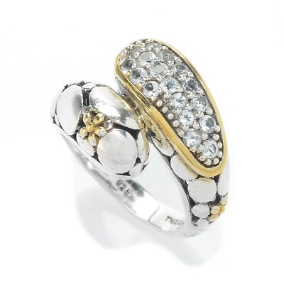 JOYA by Judy Crowell Sterling Silver Two-tone White Topaz Bypass Ring Sz 7 NEW