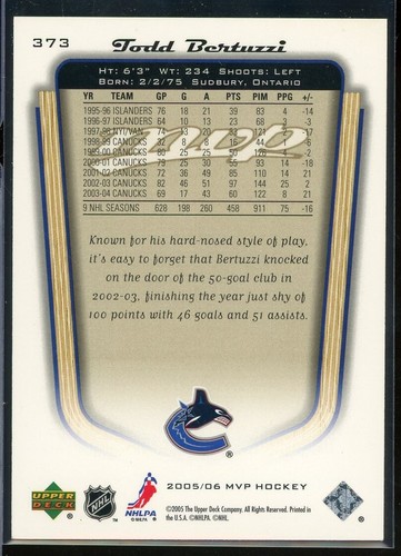 2005-06 Upper Deck MVP Gold #373 Todd Bertuzzi 023/100 - Picture 2 of 2