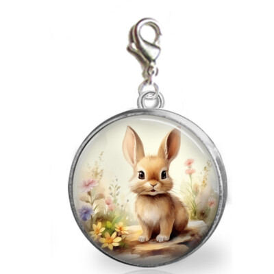 Vintage Bunny Rabbit Clip On Charm Watercolor Art Print Add to Necklace  Bracelet