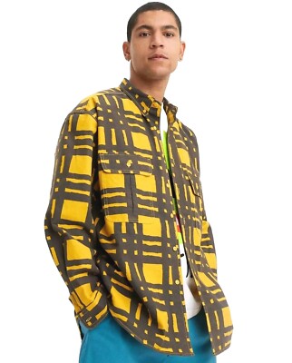 Levi's Skateboarding Torn Plaid Long Sleeve Shirt Black/Yellow - Men s Size XL