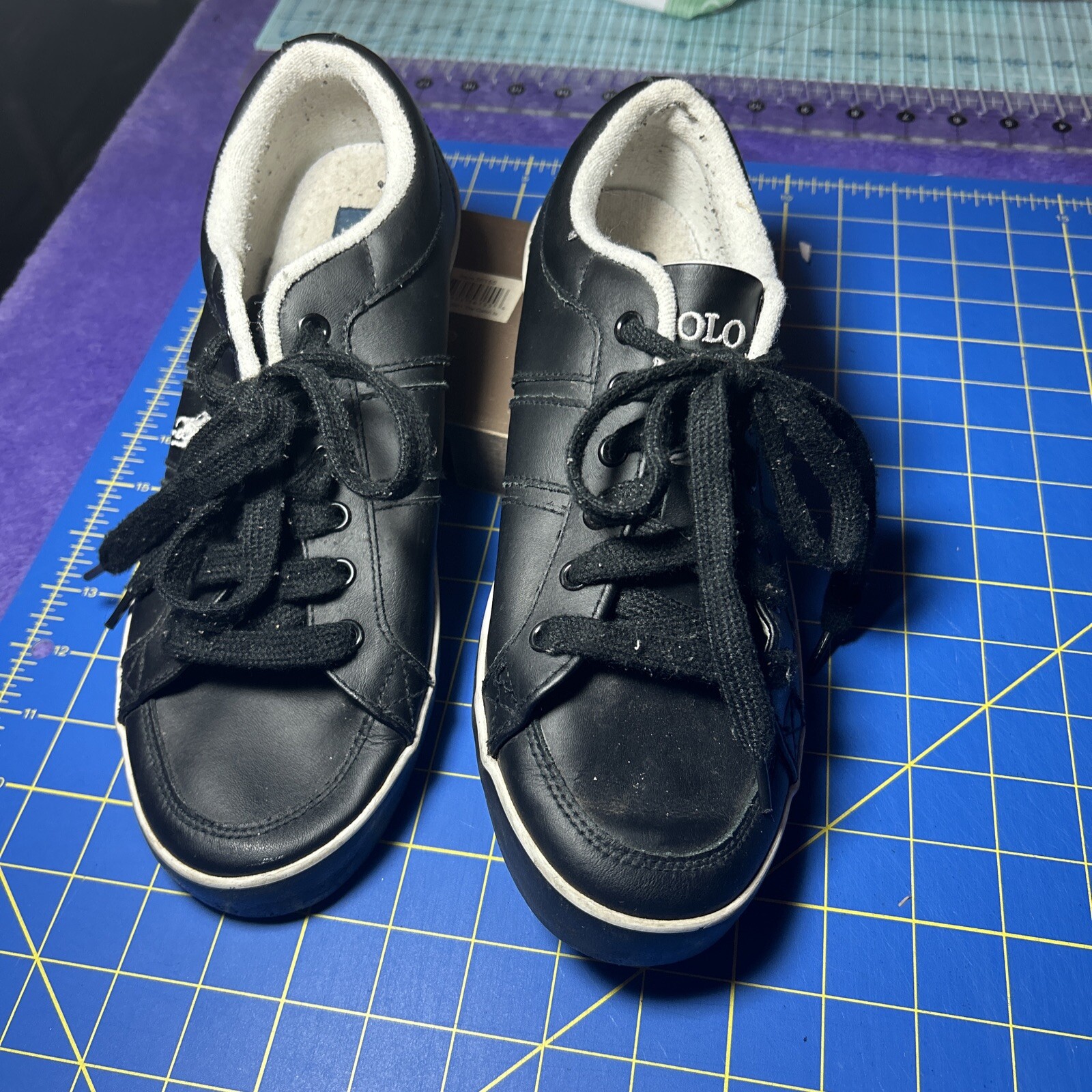 Polo RALPH LAUREN Preppy Sneakers in pelle nero bianco pony taglia 10D scarpa da ponte