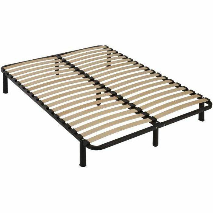 Sommier cadre à lattes 140x190 pliable Confortkit robuste de 26 cm pour matelas double