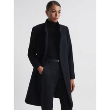 Reiss Mia Black Wool Blend Mid-length Coat Size 2