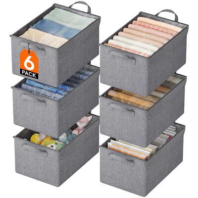 Lifewit Fabric Storage Boxes 6 Pcs, Stackable Storage Bins with Clear Lids