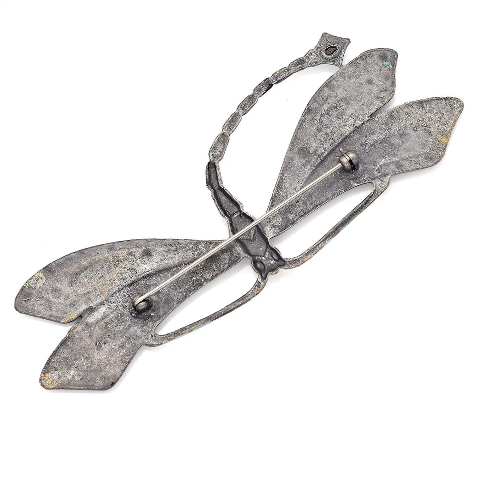 Broche prendedor grande antiguo Art Nouveau esmalte estrás libélula Foto 4 de 4