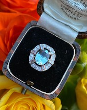 Art Deco Style Aquamarine and Diamond Platinum Ring 0.40ct + 1.50ct