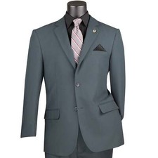 LUCCI Men's Charcoal Gray 2-Button Classic-Fit Poplin Polyester Suit - NEW