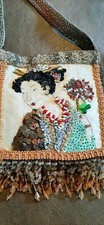 Vtg Beaded Asian Purse Geisha Girl Oriental Japanese Cherry Sequin  Bead Fringe