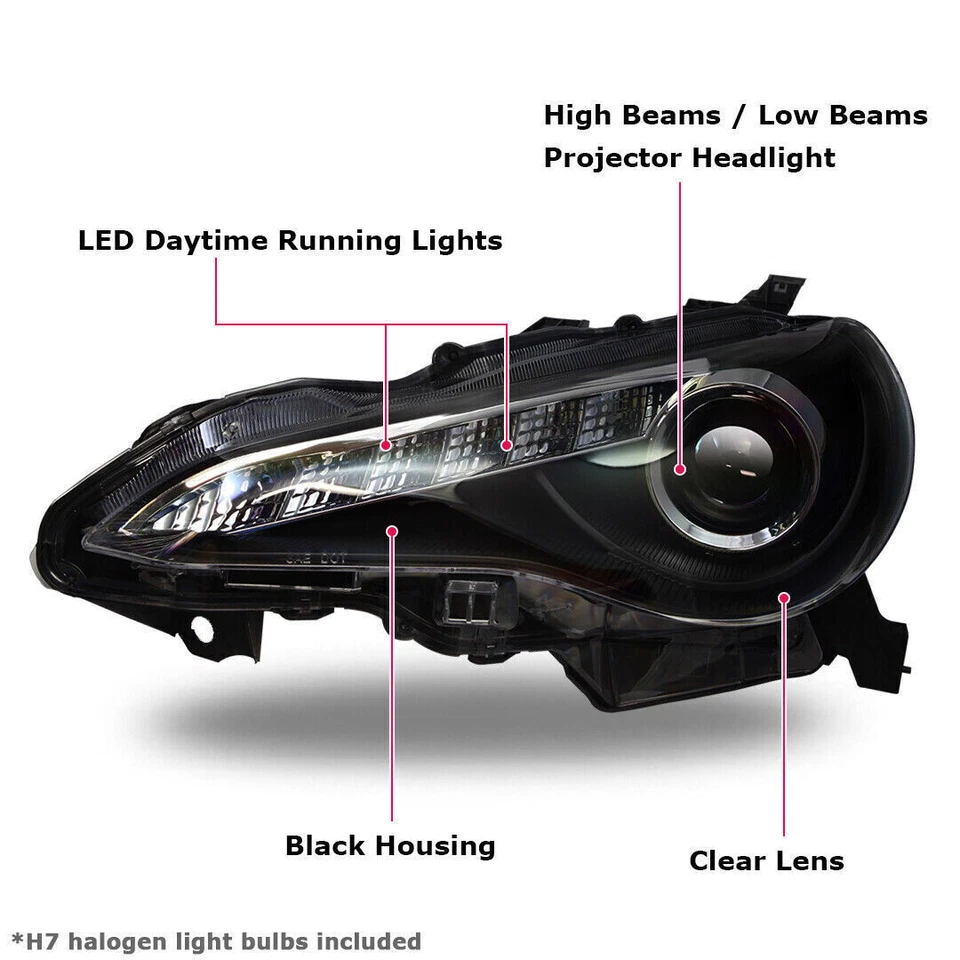 For 2013-2016 Scion FR-S/Toyota 86/Subaru BRZ LED DRL Black Projector Headlights — 第 2/4 张图片
