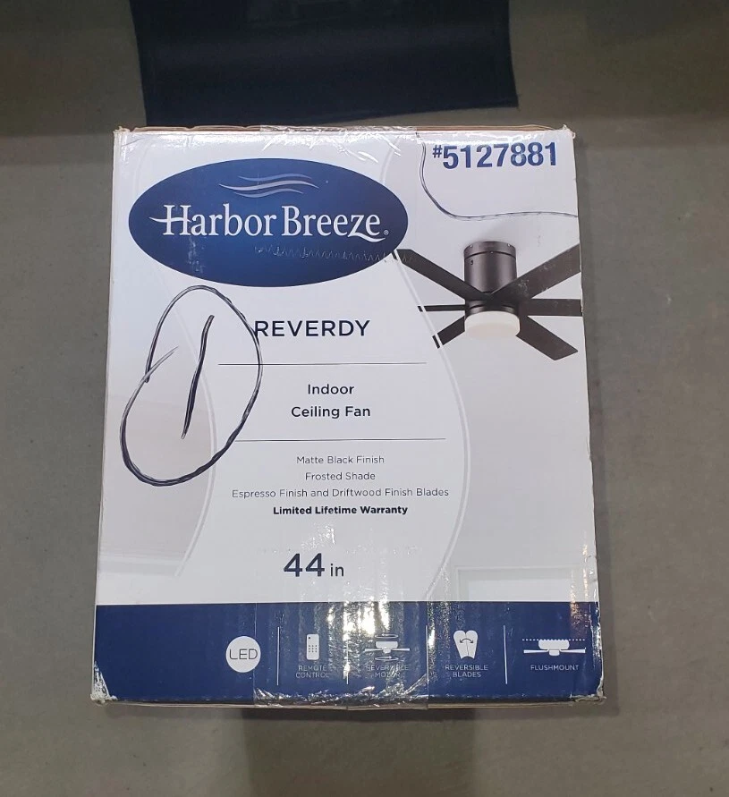 Harbor Breeze Reverdy 44-in Matte Black LED Ceiling Fan with Light & Remote - Image 3 of 4