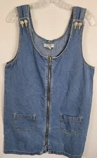 Vtg Sostanze Blue Cotton Denim Sleeveless Dress Full Zip Front Size Large