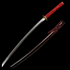 Real Choji Hamon Handmade Red Katana Sword Clay Tempered T10 Steel  Razor Sharp
