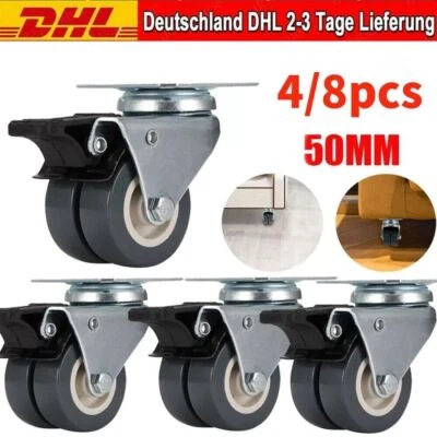 MARKENLOS 4/8x Schwerlastrollen Für Möbel 50mm 400KG Transportrollen Lenkrollen Mit Bremse