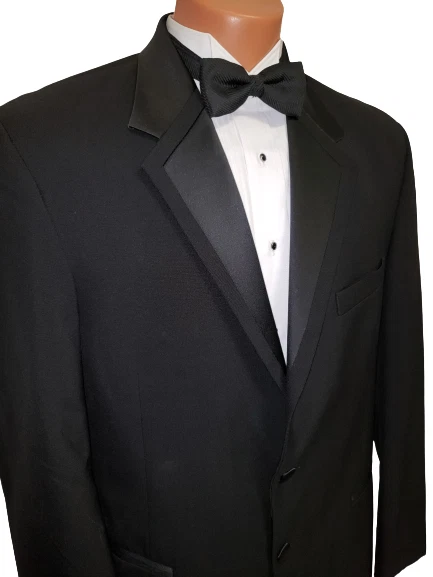 Esmoquin negro para hombre Perry Ellis Vail dos botones enmarcado solapas de satén Foto 2 de 4