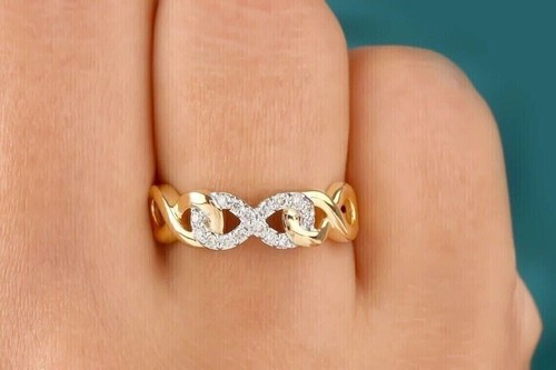 0.30Ct Round Lab Created Diamond Infinity Womens Ring 14K Yellow Gold Finish - Picture 3 of 9