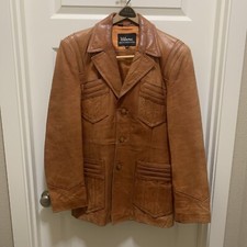 Wilsons Leather Jacket 70s Distressed Retro Funk Vintage Mens Cognac Brown Sz 42