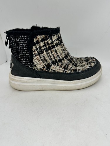 Hey Dude Shoes Boucle Mel Black Woman's Sz 6 Ankle Bootie Fur Trim - Picture 3 of 10