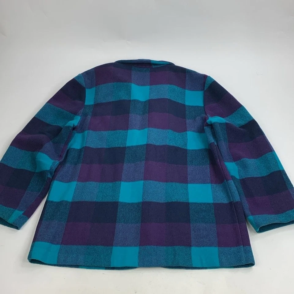 VTG Attitude Wool plaid color block blazer jacket coat USA Sz 10 Blue purple - Image 2 of 4