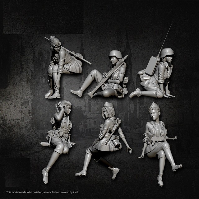 1/35 Scale Resin Figures Model Kit Beauty Female Soldier Unpainted