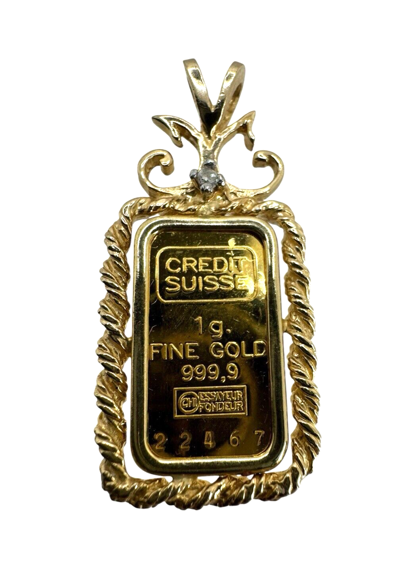 アクセサリー CREDIT SUISSE 999.9 Credit Suisse 24k 999,9 Fine Gold 20g Bar Pendant in 14k Bezel