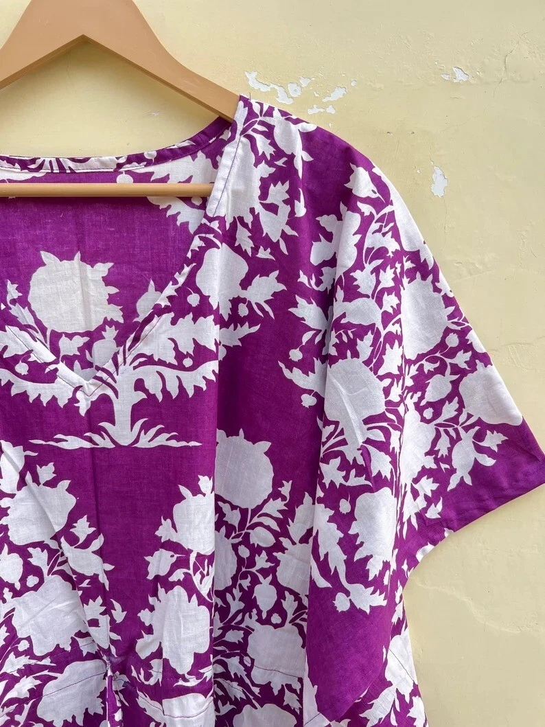 PALM ANGELS Pigiama indiano viola palma cotone caftano vestito maxi abito caftano US