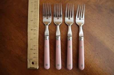 Vtg Lot 4x Life Time Stainless Flatware Rose / Pink Salad Fork Korea 6.75''