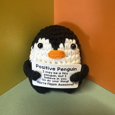 Handmade Positive Crochet Penguin Funny Stocking Stuffers Postive Penguin Gifts