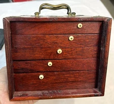 Vintage MAH JONG SET in wood box W/ Brass Handles & Brass Details FREE shipping