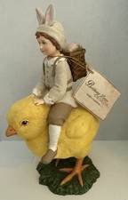 Vintage Bethany Lowe "Bunny Boy on Chick" figurine 2015  10"  Great Condition