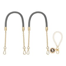 2Pcs 23.6Inch PU Leather Purse Strap with Pendant Dark Gray, Light Gold Chain 