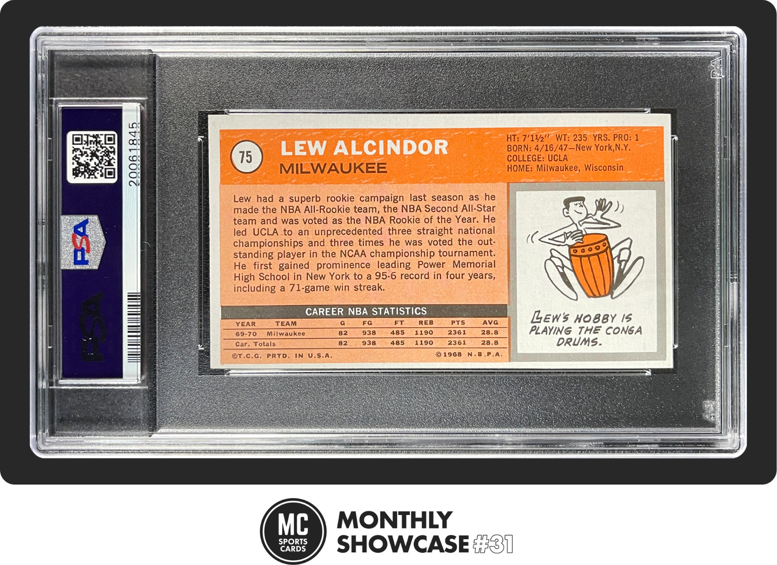 KAREEM ABDUL-JABBAR LEW ALCINDOR PSA 9 (2 HIGHER) 1970 TOPPS #75 BUCKS MINT RARE view 2