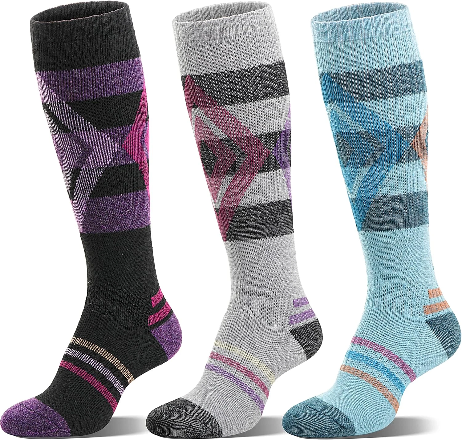 3 Pairs Merino Wool Ski Socks for Womens Mens Thermal Winter Warm Thick Knee Hig