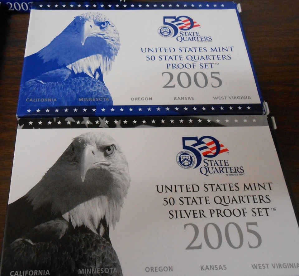 2003, 2004, and 2005 QUARTER CLAD (3) and SILVER (2) COIN PROOF SETS - COA & BOX - Image 4 of 4