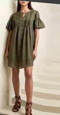 NWOT Banana Republic Ramie Pintuck Pleated Short Sleeve Green Dress Small