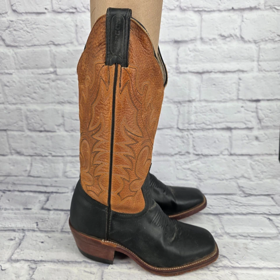 Botas vaqueras Boulet para mujer 5 de cuero negro naranja hechas en Canadá EH22399 Foto 3 de 4