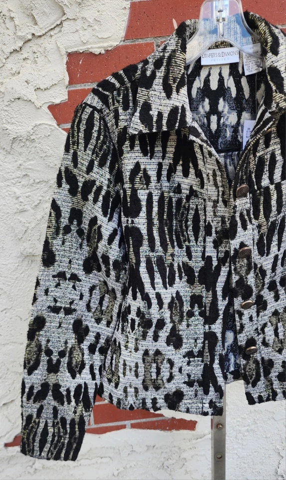 PS Petite Small Draper's & Damon's Metallic Gold Black Jacket Button Leopard - Image 4 of 4