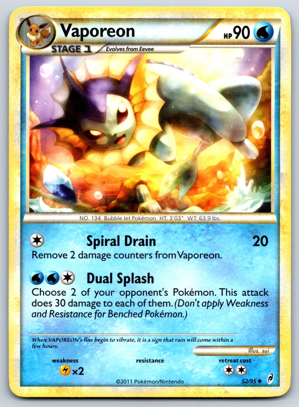 Vaporeon - Call of Legends 52/95 Pokemon Card LP